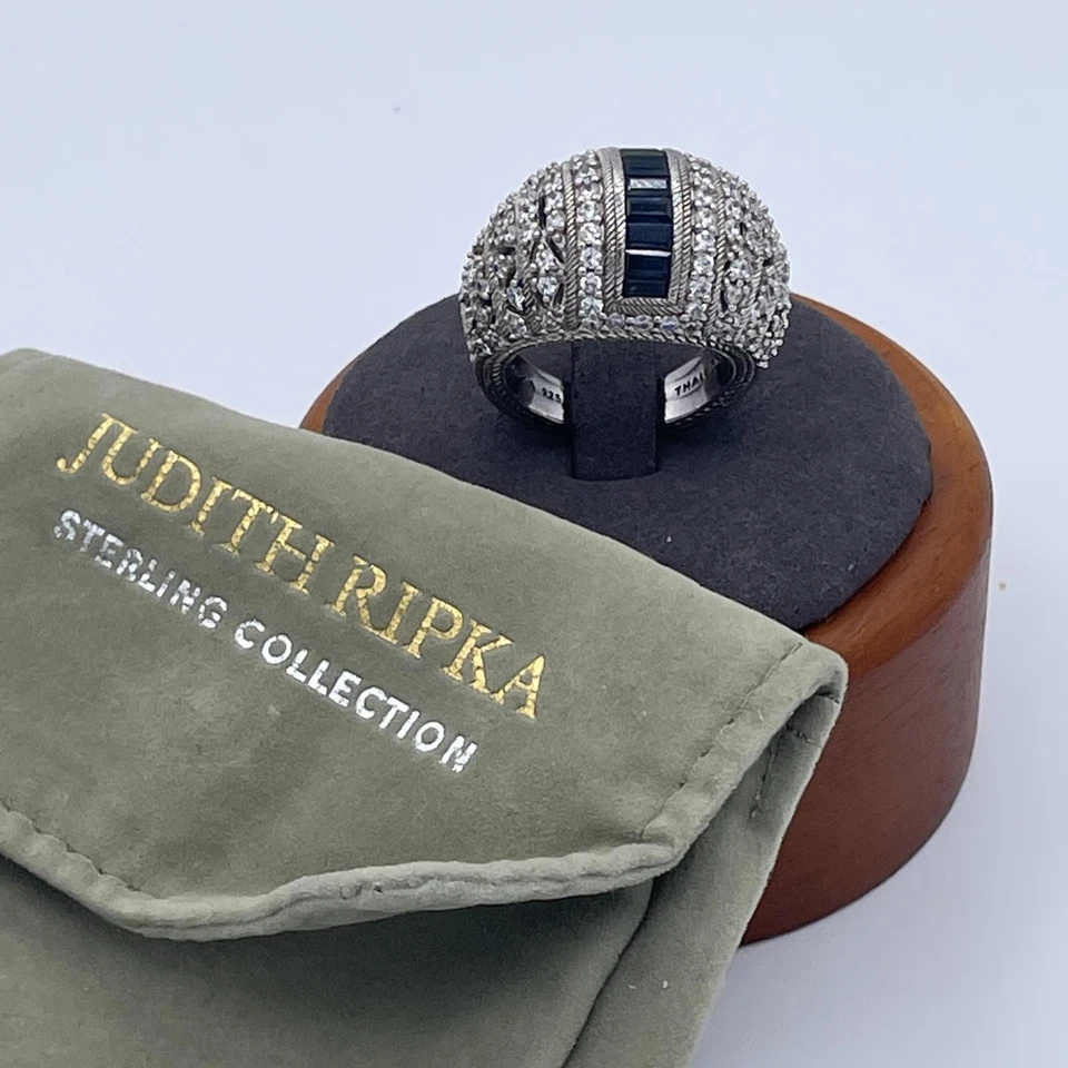 Anillo cúpula de plata esterlina Judith Ripka zafiro y circonita cúpula anillo de cóctel Foto 4 de 4