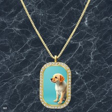 Amazing Cute Dog Puppy Pendant Necklace Printed Design Dazzling Gold Tone Nice