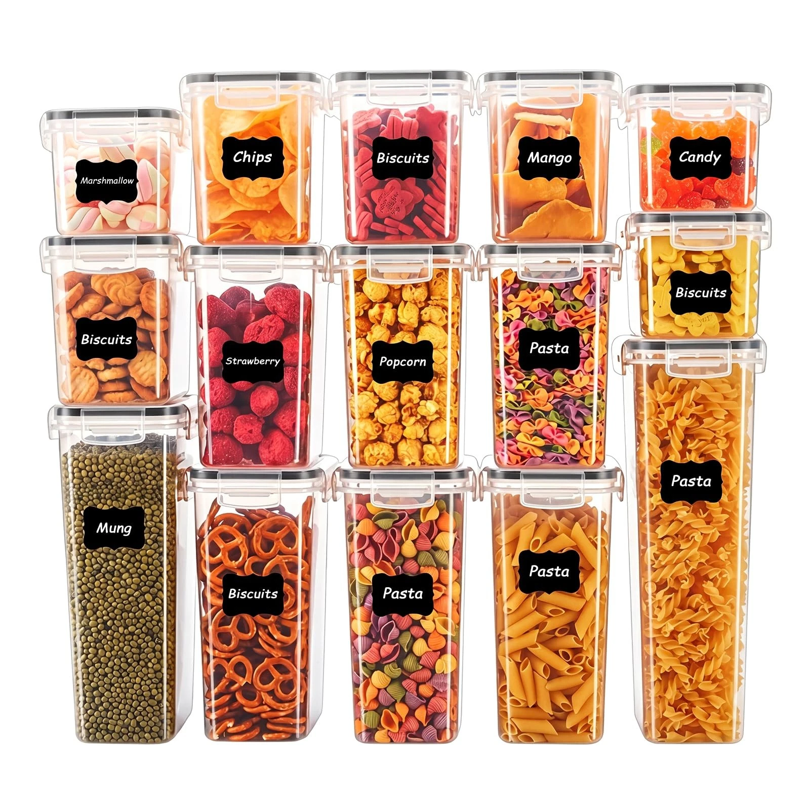 15 PCS Airtight Food Storage Containers with Lids, BPA Free Clear Plastic Kit...