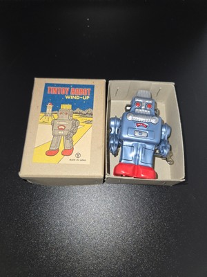 Tin Toy Smoking Robot Wind-Up Spring Action Vintage Rare Blue Made in Japan