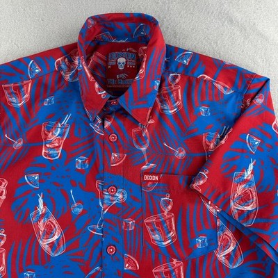 Dixxon Shirt Mens Medium Blue Red The Mixer Mixxer Button Up Drinks D Lite