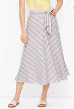 Talbots Linen Blend Multicolor Stripe Maxi Skirt Womens 12 Belted Lightweight