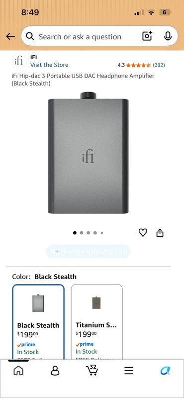 iFi Hip-dac 3 Portable USB DAC Headphone Amplifier (Black Stealth)