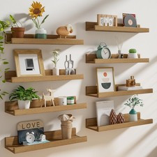 24 inch Picture Ledge Shelf Set of 8,Long Floating Shelves for Wall,Oak Pictu...