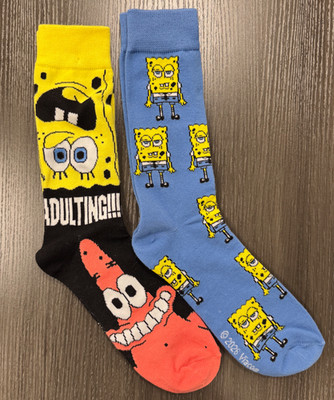 Brand New - One Size Fits Most - Spongebob - 2 Pair Crew Socks