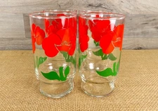 VTG Anchor Hocking Set of 4 Foxy Flower Line Red Poppy 12 oz Tumblers