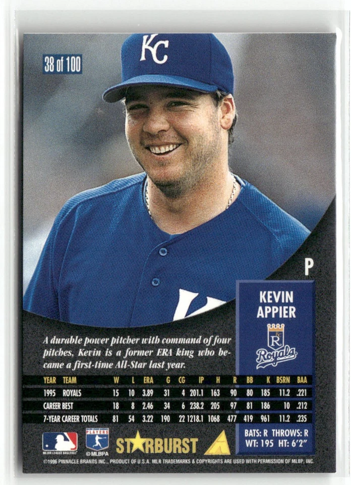1996 PINNACLE #38 KEVIN APPIER STARBURST ARTIST'S PROOFS KANSAS CITY ROYALS - Image 2 of 2