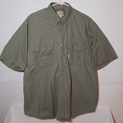#ad Cabela#x27;s Button Up Army Green Vented Fishing Shirt Mens Sz L Pocketed Outdoors $14.37