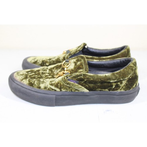 Van's Vault x Needles Slip On Green Crushed Velvet with Tassle, Sz 6.5 M & 8 W