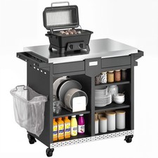 Grillwagen 5-Etagen Grilltisch mit Edelstahl Arbeitsfläche verstellbar Regale