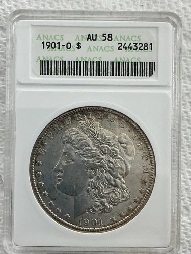 1901 O Morgan Silver Dollar in an old Anacs Slab AU 58