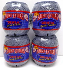 Aunt Lydia’s DENIM Quick CROCHET Thread CHAMBRAY, 75% Cotton, 25% Acrylic, BLUE.