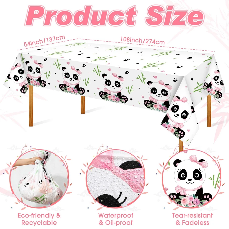 Panda Party Supplies - Juego de vajilla desechable con pancarta de feliz cumpleaños, P... Foto 3 de 4