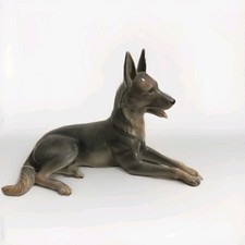 Goebel Germany German Shepherd Dog Figurine Lying Porcelain Vintage 10.5"x6.5".