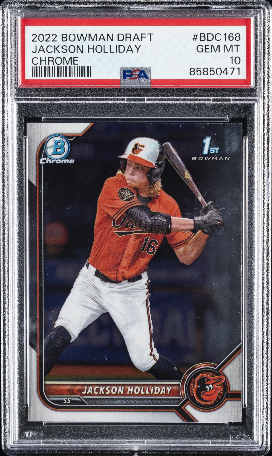 2022 BOWMAN DRAFT CHROME #BDC168 JACKSON HOLLIDAY PSA 10