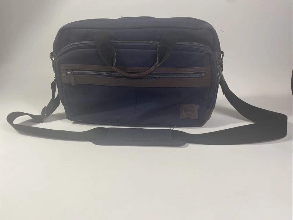 Dell 17 Inch Deluxe Laptop Computer Carrying Case Bag Blue Canvas and Leather - Image 2 of 4