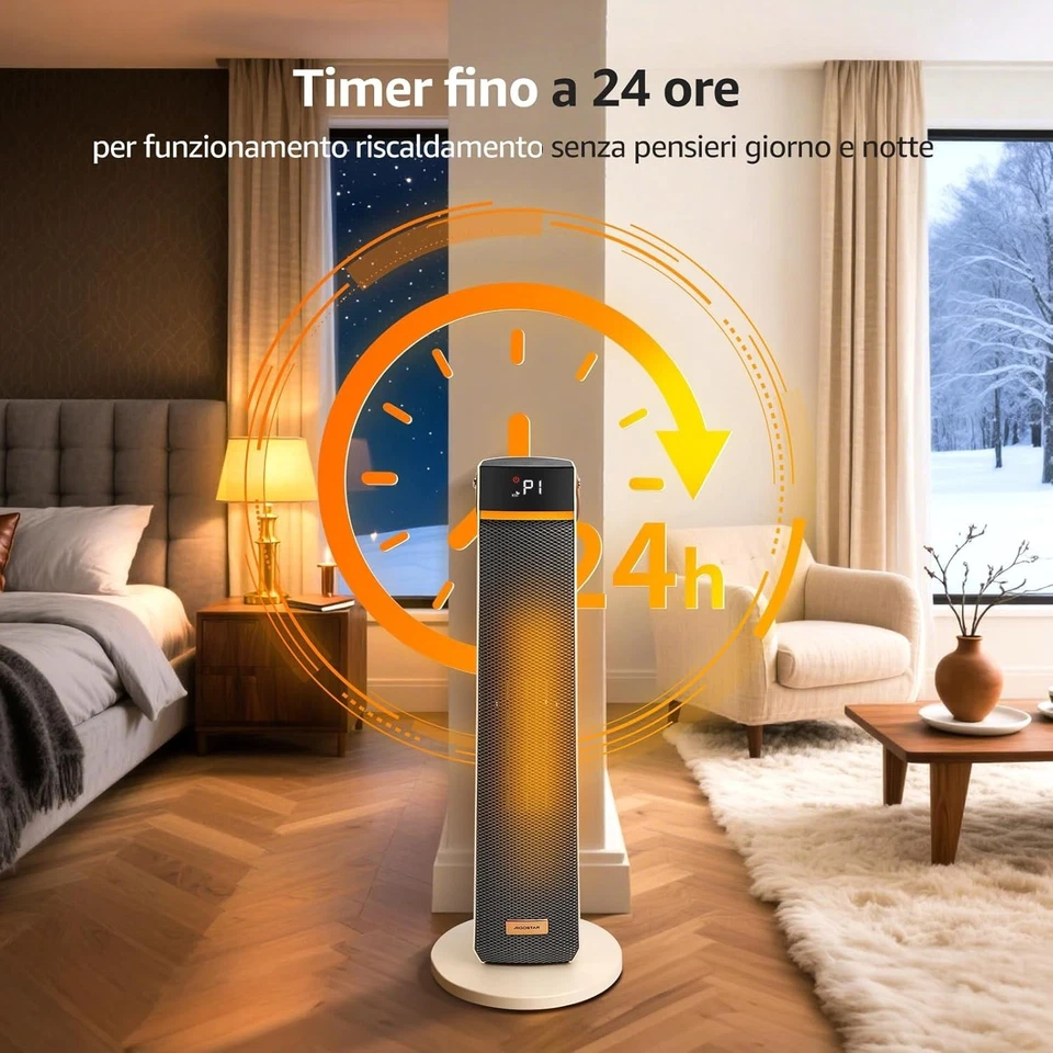 TERMOVENTILATORE STUFA DIGITALE ECO CERAMICO DISPLAY 60CM 2000 WATT AIGOSTAR - Immagine 3 di 4