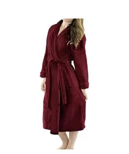 NY Threads Womens Soft Fleece Bathrobe Shawl Collar Plush Spa Robe Burgundy Sz L