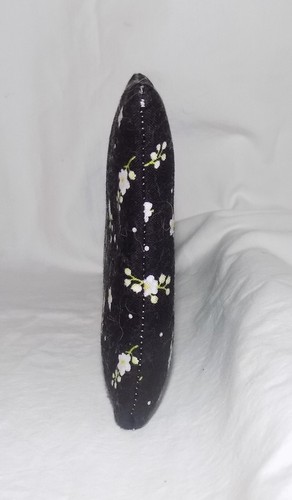 Hand-Made Black w/White-Multi Floral Print Double Pocket Glasses Case Zip Pouch - Picture 3 of 5