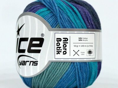 8-Skein Lot Alara Batik Yarn 8x50g/140m Light Cotton Purple Turquoise Green