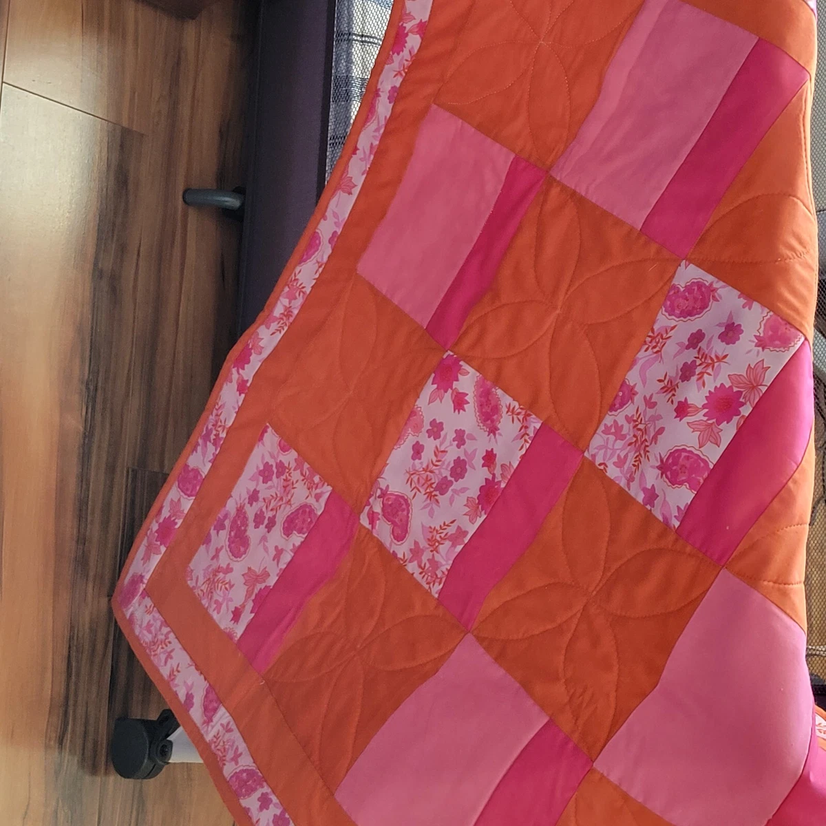 Handmade orange and pink baby quilt eBay