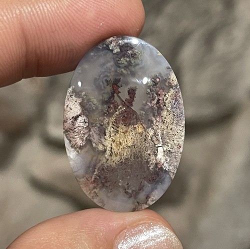 31.75x22x5.5mm Fine Silver Garden Moss Agate Oval Cabochon Loose Picture Stone - Picture 4 of 12