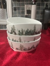 Mikasa Bone China Watercolor Forest Christmas Tree Cereal Bowls Set of Four New
