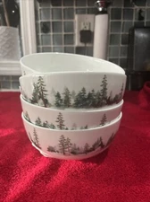 Mikasa Bone China Watercolor Forest Christmas Tree Cereal Bowls Set of Four New