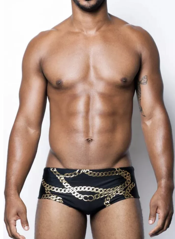 2EROS Black V32 Cuban Swim Brief Speedo Sunga Gold Chain Small S
