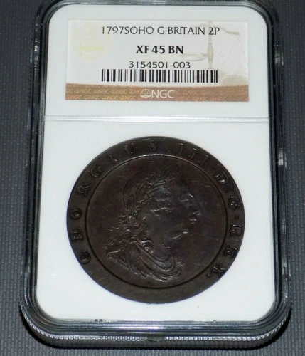 GREAT BRITAIN 1797 SOHO 2P Two Pence NGC XF45 BN XF 45 Key Date Certified Coin 
