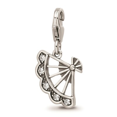 Reflection Beads Sterling Silver Rhodium Plated White CZ Open Fan Click On Bead