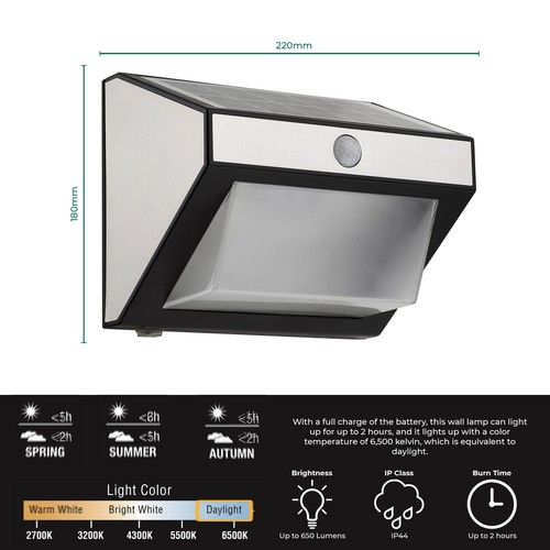 Solar Security Light with Motion Sensor | Outdoor Lights | 650 Lumen, Cold White - Picture 2 of 8