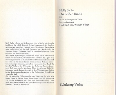 Sachs, Nelly Das Leiden Israels ERSTAUSGABE Holocaust, Judentum, Nobelpreis