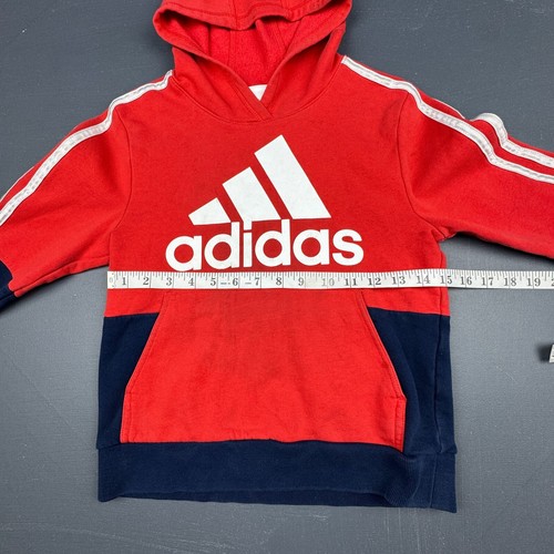 Adidas Hoodie Boys Small 8 Red Blue Pullover Logo Sweatshirt 3 Stripes Athletic - Picture 10 of 13