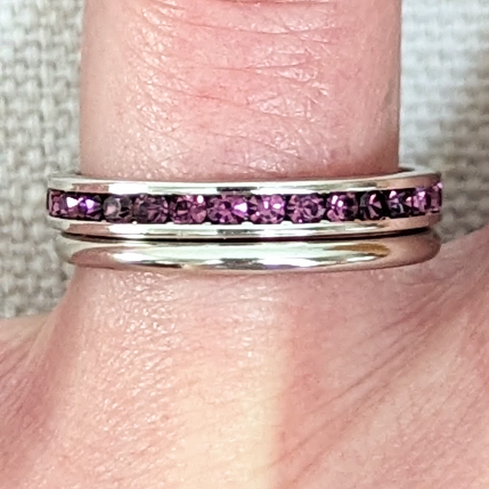 Lot Two Stackable Rings Bands Purple Rhinestone S… - image 1