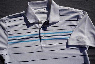 Top Flite Polo Golf Shirt. White with Black and Blue Stripes. Men's Size L, EUC | eBay