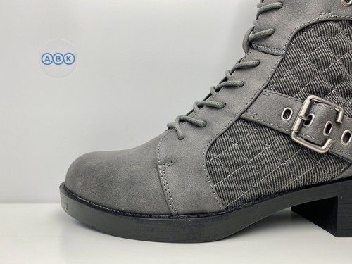 Rocket Dog Pearly Grey Canvas Buckle Quilted Ankle Biker Boots UK Size 7 EUR 40 - Picture 4 of 21