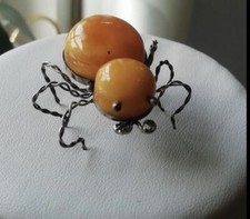 Brosche * Butterscotch * Amber Spinne * Silber * Antik