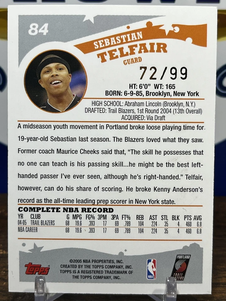 2005-06 Topps Sebastian Telfair Gold /99 Portland Trailblazers - Image 2 of 2