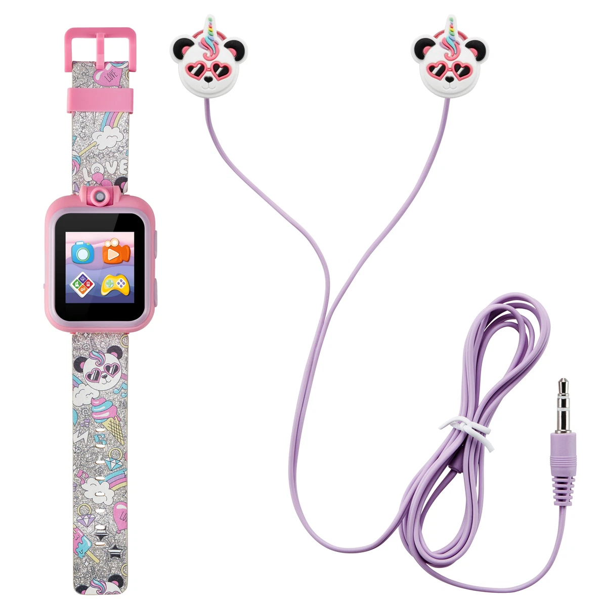 PlayZoom Kids Smartwatch Earbuds Set Silver Glitter Panda