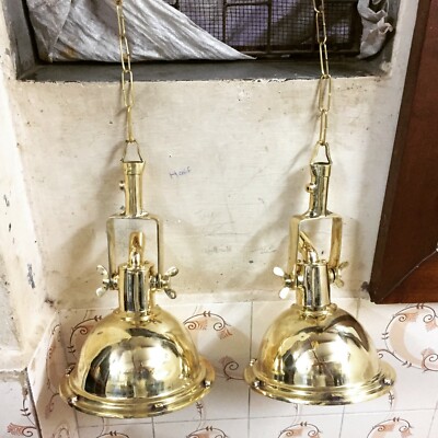 Set of 2 Nautical New Marine Brass Small Cargo Wiska Pendant Lights   Vintage