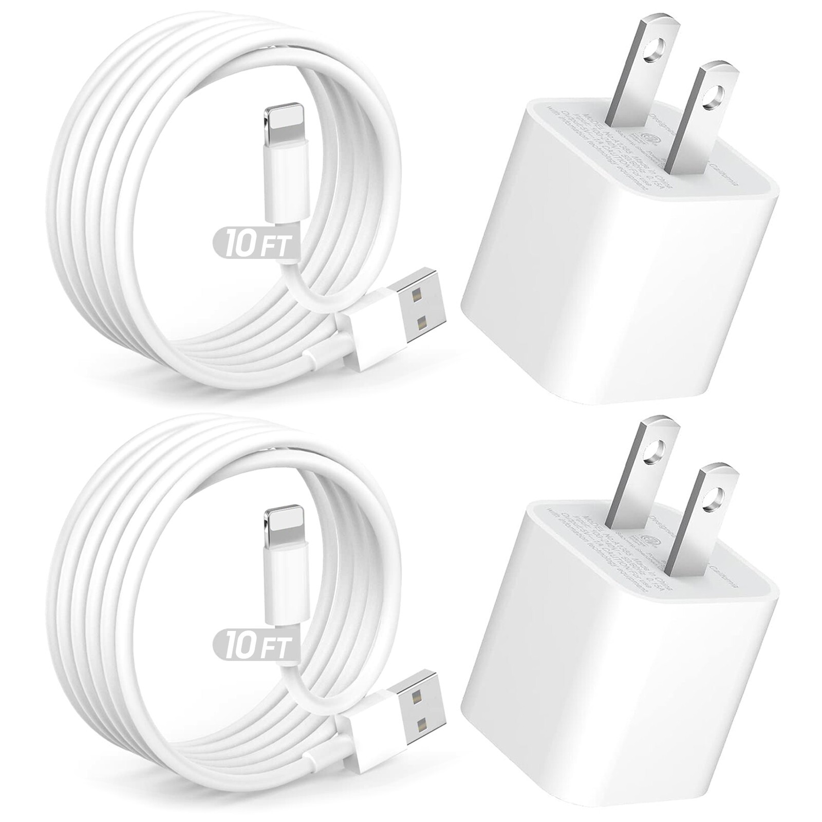 2 PACK OEM USB Wall Charger + 10 FT Charging Cable For iPhone 14 13 12 XR 8 Plus