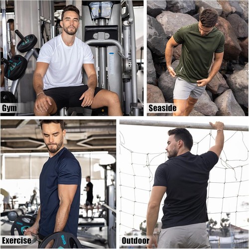 ZENGVEE Men's 3 Pack Workout Shirts Dry Fit Moisture Large, Black Navy Green - Picture 6 of 6