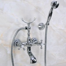 Polished Chrome Bathtub Clawfoot Faucet Mixer Tap Telephone Handheld Shower