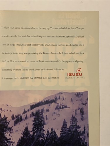 1994 Isuzu Trooper SUV PRINT AD Unwritten Law Of Driving Snow Skiing VTG 1990s - Picture 3 of 5