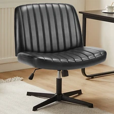 Leather Armless Makeup Vanity Chair Women Adjustable Comfy Desk Office Chair