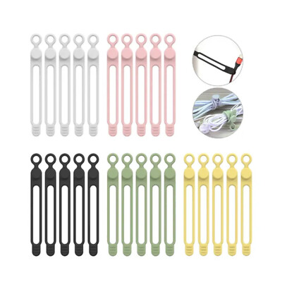 5 Stück Silikon Kabelbinder mit Knopfschlaufe Gurt Draht Kabel Management Lösung