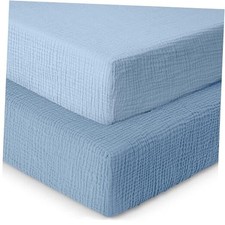Baby Crib Sheets,Muslin Crib Sheet Standard Crib 52"x28"x9" Blue/Light Blue