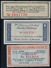 Poland – Three (3) different bond interest coupons from 1925, 1941 & 1948