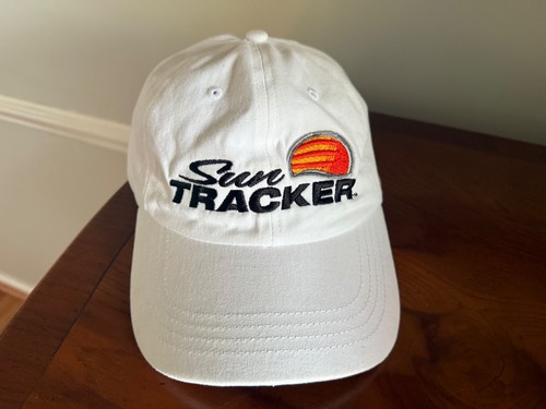 Sun Tracker Boat Tracker Fishing Outdoor Hat Cap White Embroidered Strapback .